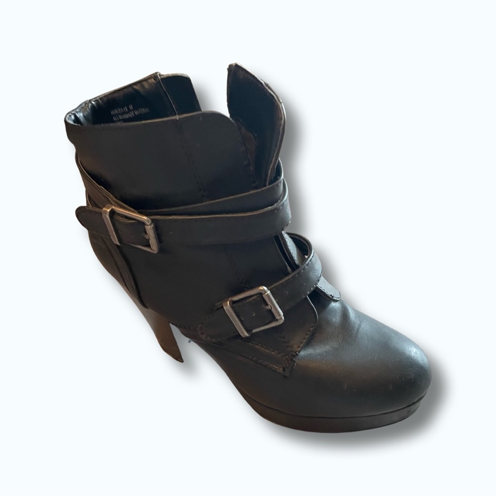 Black strapped ankle boots with buckles